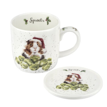 Wrendale Designs Mug & Coaster Set Sprouts, Guinea Pig